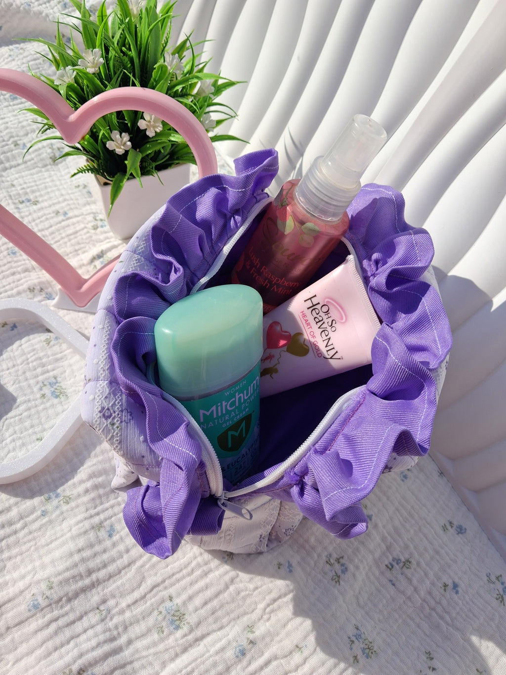 Medium Ruffle Toiletry Bag - Purple Floral