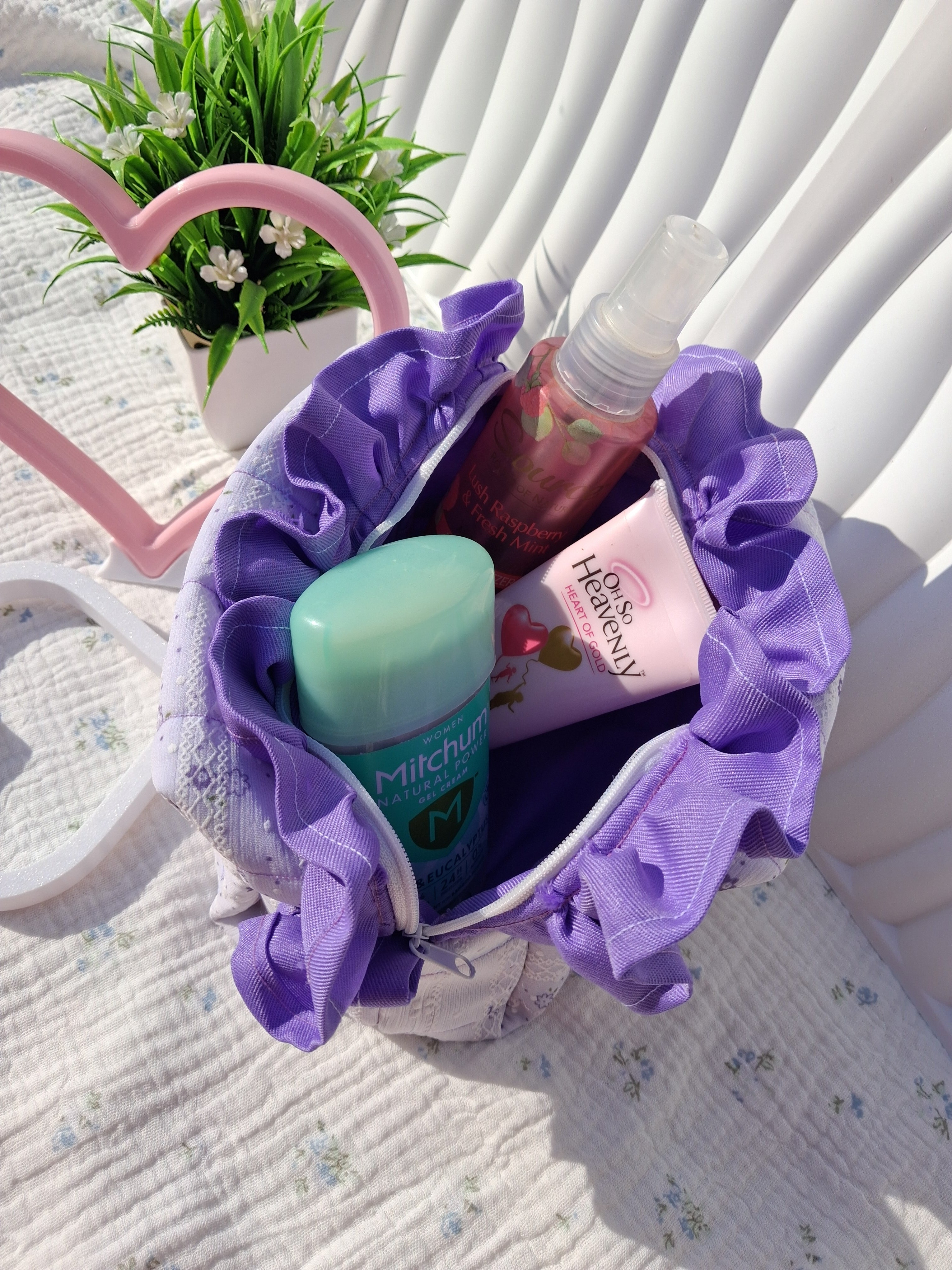 Medium Ruffle Toiletry Bag - Purple Floral