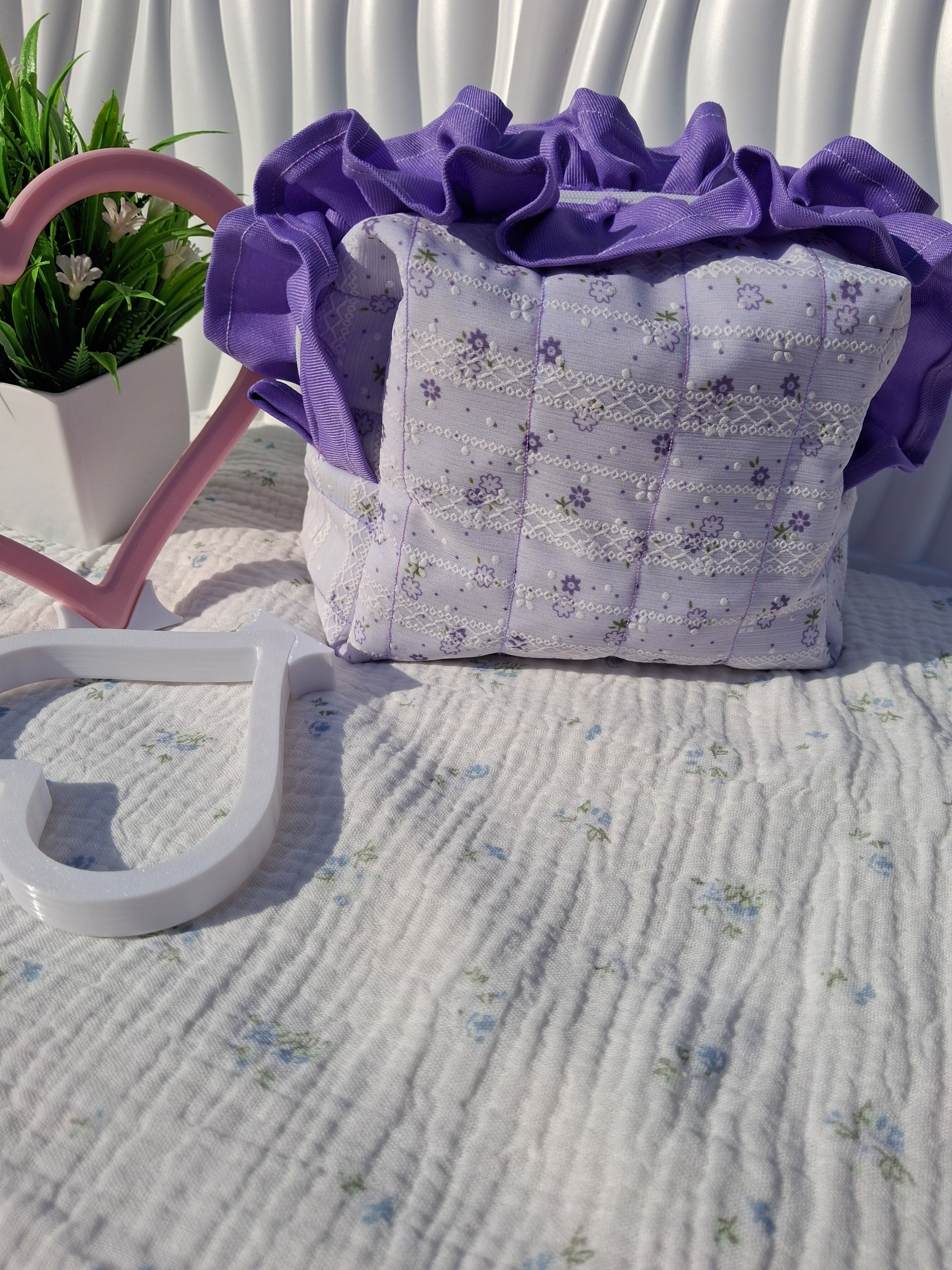 Medium Ruffle Toiletry Bag - Purple Floral