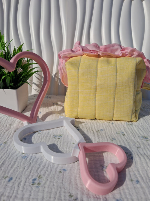 Medium Ruffle Toiletry Bag - Yellow & Baby Pink