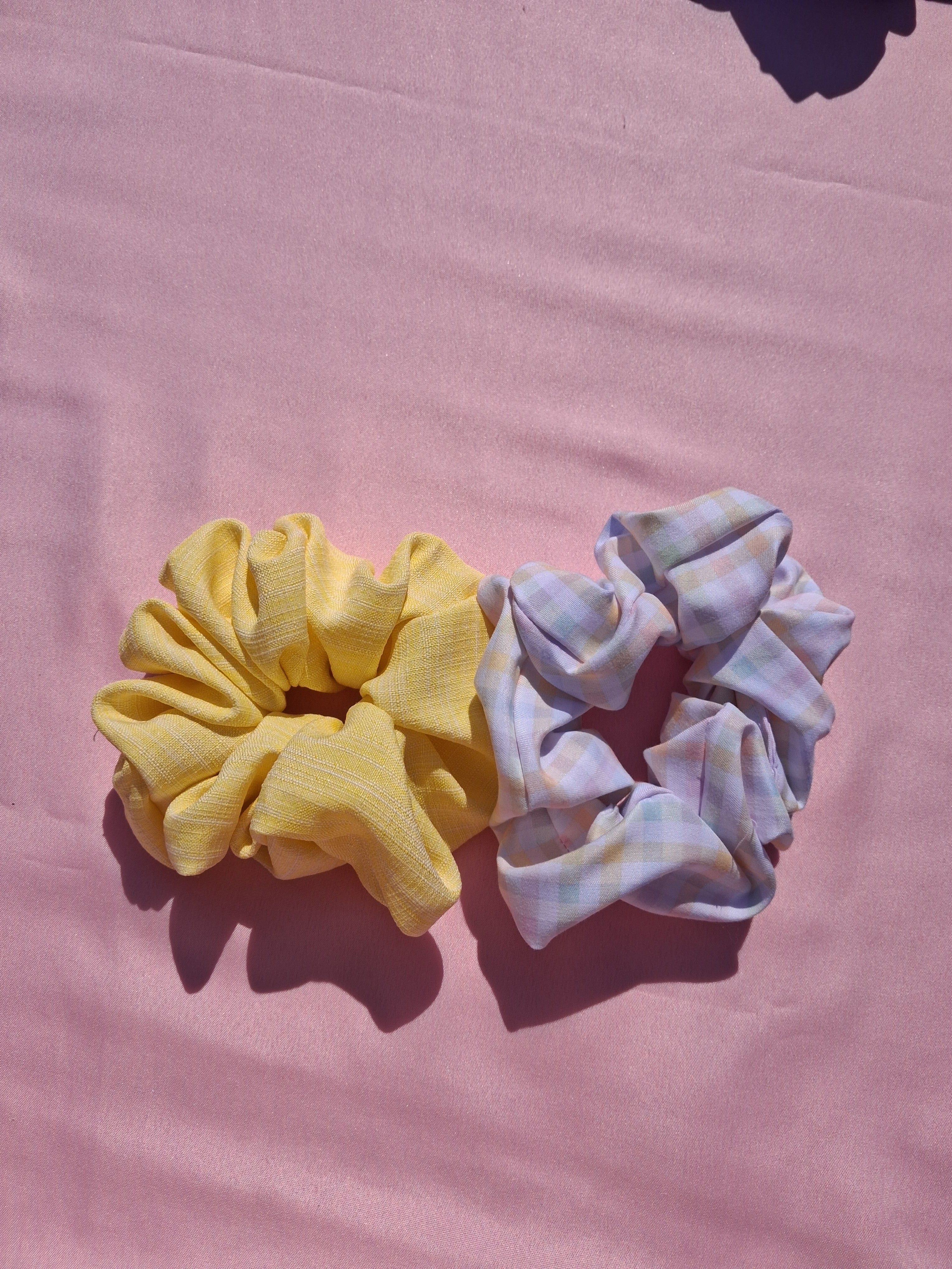 Sunshine & Pastel Plaid Scrunchie Set
