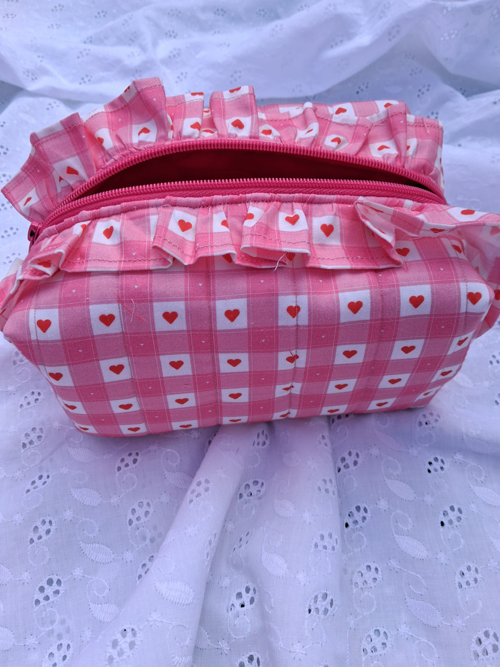 Medium Ruffle Toiletry Bag – Blush Pink Gingham