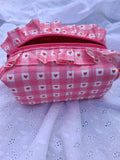 Medium Ruffle Toiletry Bag – Blush Pink Gingham
