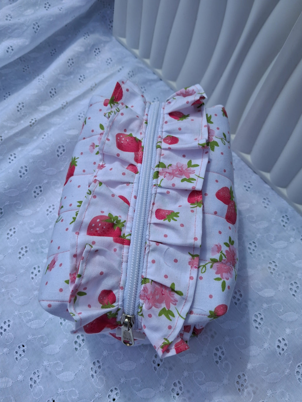 Strawberry Kiss Ruffle Toiletry Bag