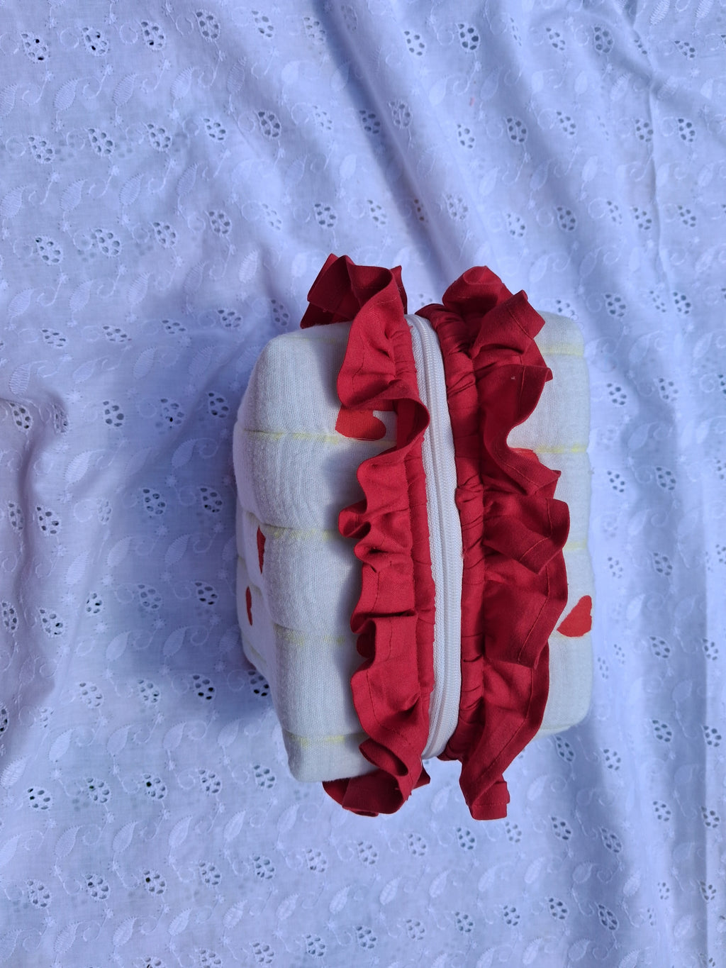 Medium Ruffle Toiletry Bag – Red Hearts