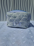 Blue Blossom Quilted Toiletry Bag with Lace Detail