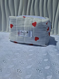 Red Hearts Quilted Medium Toiletry Bag with Lace