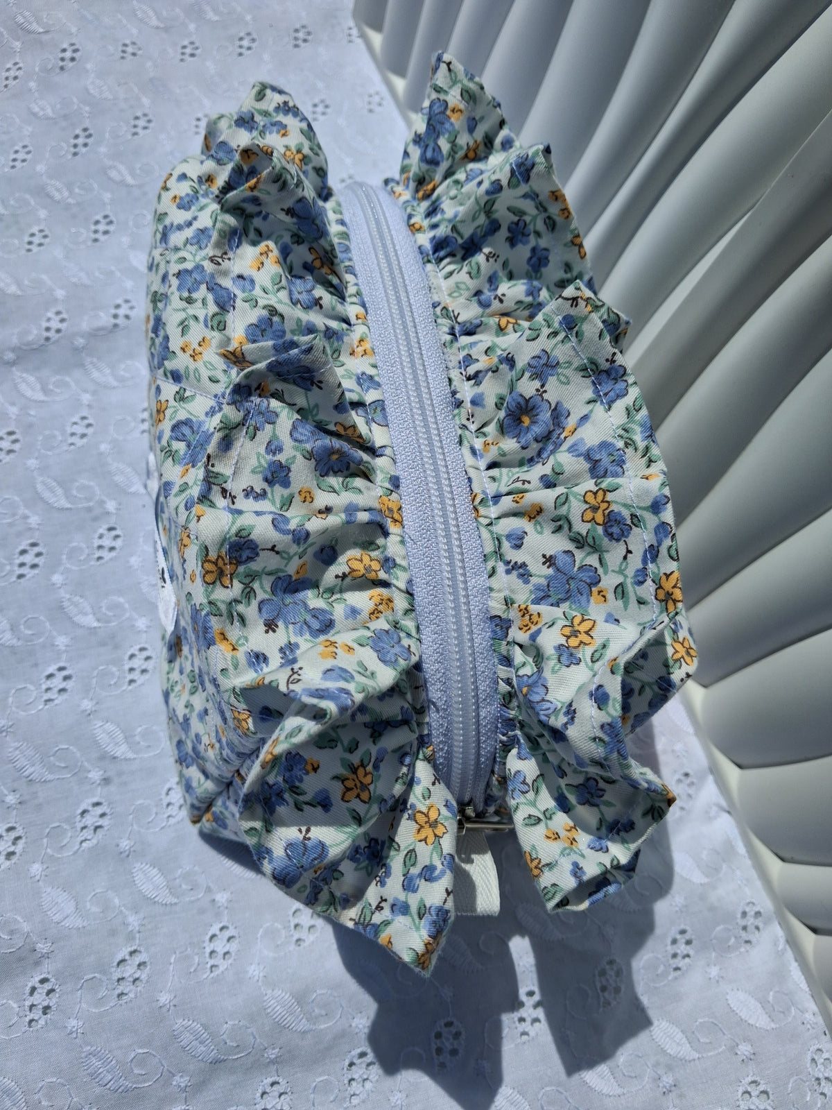 Blue Garden Quilted Medium Ruffle Toiletry Bag
