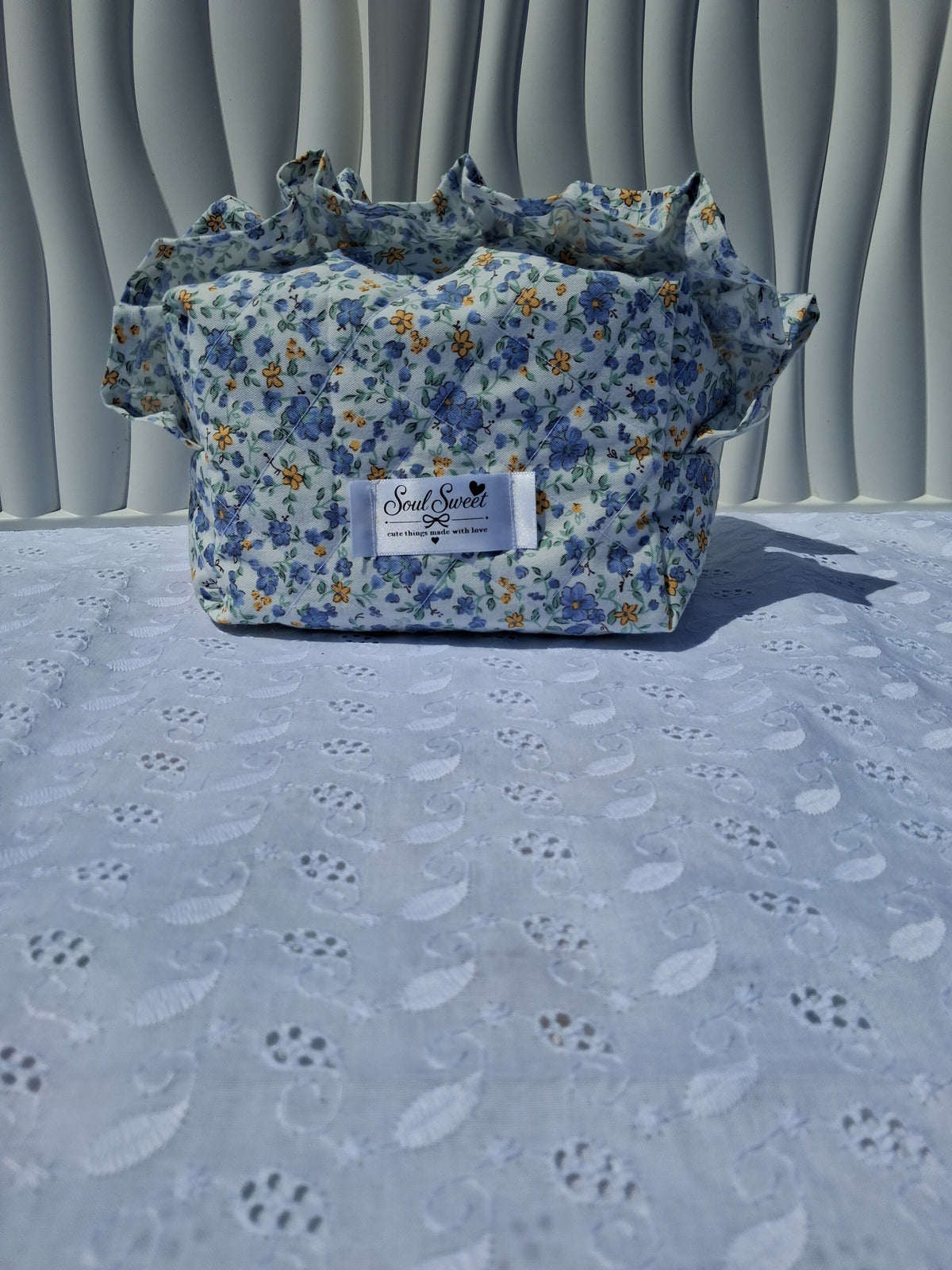 Blue Garden Quilted Medium Ruffle Toiletry Bag
